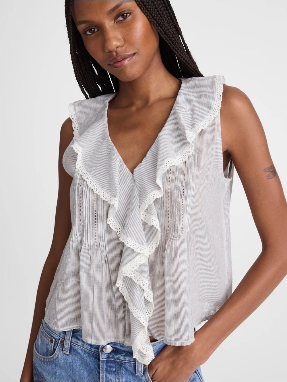 Madewell The Blaire Sleeveless Top Micro Stripe Sz XXS NWT $88
